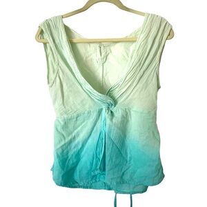 Ombre 100% Cotton Twist Front V-neck Crop Top Sea Green‎ Top